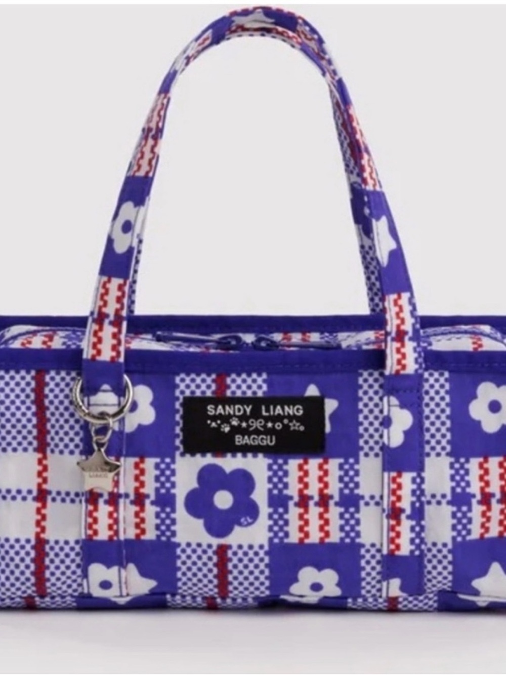 BAGGU Purple-Blue Floral Checkered Crossbody Bag